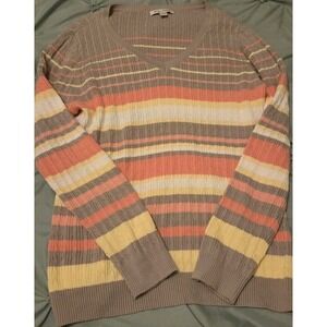 Women's Cable Knit Sweater Size XL Coral Yellow White Taupe NWOT